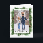 Tarjeta Festiva Foco de foto de la familia de cuadros de color de<br><div class="desc">Moderna y elegante acuarela Marco verde de pino con tarjeta de color de pino familiar Festín navidad tarjeta plegada</div>