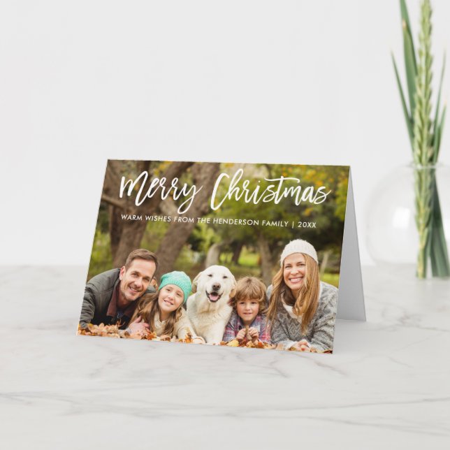 Tarjeta Festiva Fold Fold de guión de pincel de foto de la familia (Anverso)