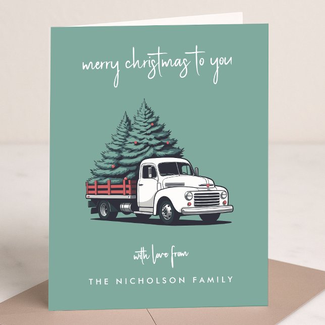 Tarjeta Festiva Folded Holiday Card | Christmas Delivery Truck (A vintage inspired delivery truck folded holiday card design with retro festive flair)