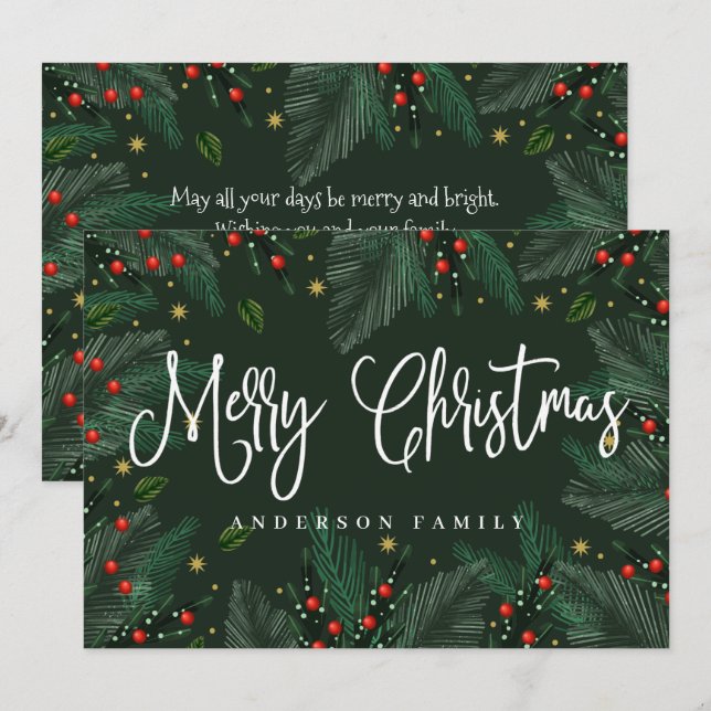 Tarjeta Festiva Foliage acuático moderno y Berries felices (Anverso / Reverso)