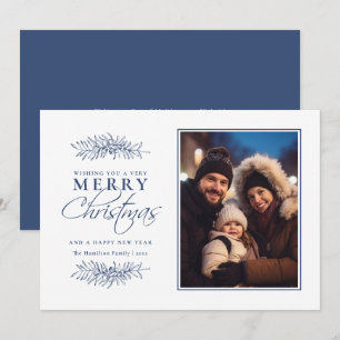 Tarjeta Festiva Foliage azul mínimo Navidades fotográficos