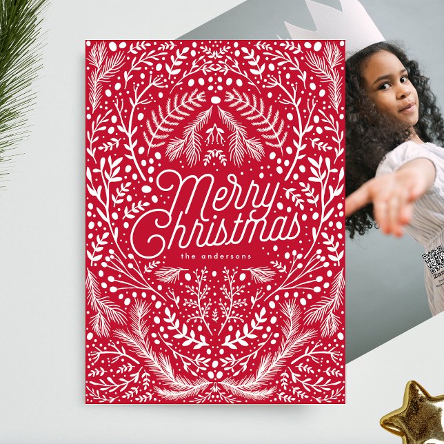 Tarjeta Festiva Foliage blanco rojo y bayas sin Navidades fotográf (Subido por el creador)