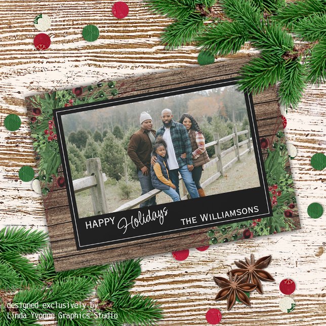 Tarjeta Festiva Foliage botánico curado de Green Berries (Subido por el creador)