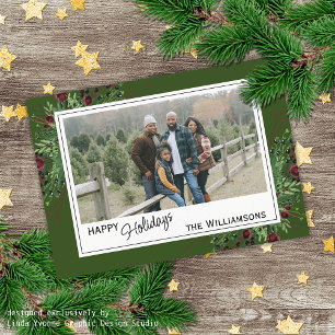 Tarjeta Festiva Foliage botánico curado de Green Berries