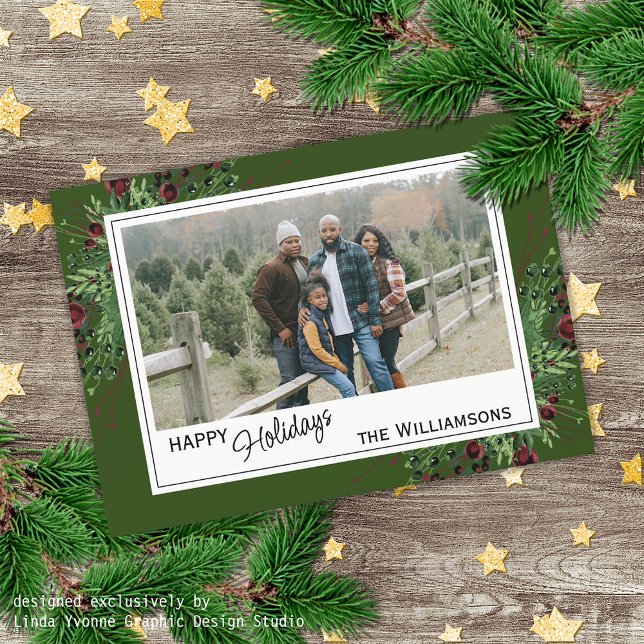 Tarjeta Festiva Foliage botánico curado de Green Berries (Subido por el creador)