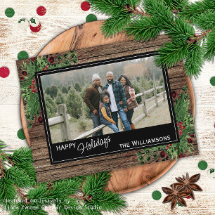 Tarjeta Festiva Foliage botánico curado de Green Berries