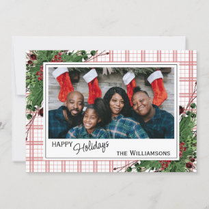 Tarjeta Festiva Foliage botánico de Green Holly Red Berries