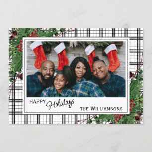 Tarjeta Festiva Foliage botánico de Green Holly Red Berries