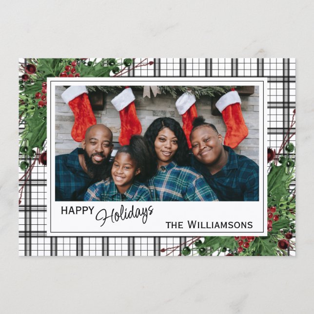 Tarjeta Festiva Foliage botánico de Green Holly Red Berries (Anverso)