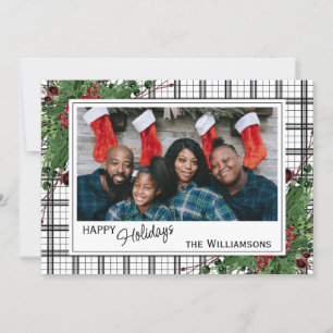 Tarjeta Festiva Foliage botánico de Green Holly Red Berries