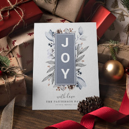 Tarjeta Festiva Foliage botánico moderno "JOY" de invierno