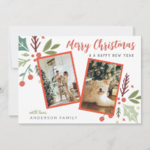 Foliage de Berry navideño moderno con dos fotos