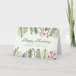 Tarjeta Festiva Foliage de Watercolor Holly Saludos navideños