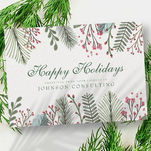 Tarjeta Festiva Foliage de Watercolor Holly   Saludos navideños