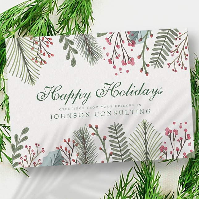 Tarjeta Festiva Foliage de Watercolor Holly | Saludos navideños (Subido por el creador)
