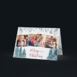 Tarjeta Festiva Foliage de Winter Forest Elegant Script 3 Photo<br><div class="desc">Tarjeta navidad personalizada con tipografía de escritura elegante y 3 de tus fotos favoritas. Decoración acuática con pinos, poinsettia y follaje de invierno en tonos grises azules y verde agua de marea. La plantilla de fotos mostrará sus imágenes en formato cuadrado y horizontal y puede agregar su mensaje personalizado dentro....</div>