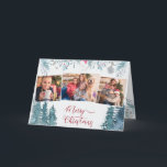 Tarjeta Festiva Foliage de Winter Forest Elegant Script 3 Photo<br><div class="desc">Tarjeta navidad personalizada con tipografía de escritura elegante y 3 de tus fotos favoritas. Decoración acuática con pinos, poinsettia y follaje de invierno en tonos grises azules y verde agua de marea. La plantilla de fotos mostrará sus imágenes en formato cuadrado y horizontal y puede agregar su mensaje personalizado dentro....</div>