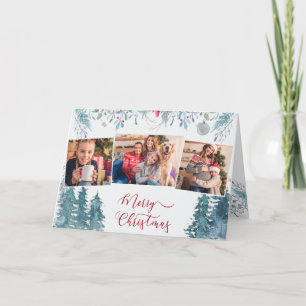 Tarjeta Festiva Foliage de Winter Forest Elegant Script 3 Photo