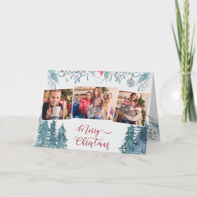 Tarjeta Festiva Foliage de Winter Forest Elegant Script 3 Photo (Anverso)