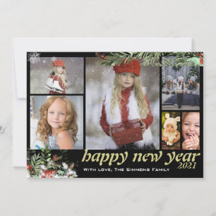 Tarjeta Festiva Foliage de Wintery Feliz Año Nuevo Familia 6 Fotos
