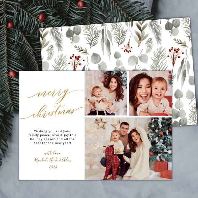 Tarjeta Festiva Foliage Elegant 3 Navidades multifoto (Subido por el creador)