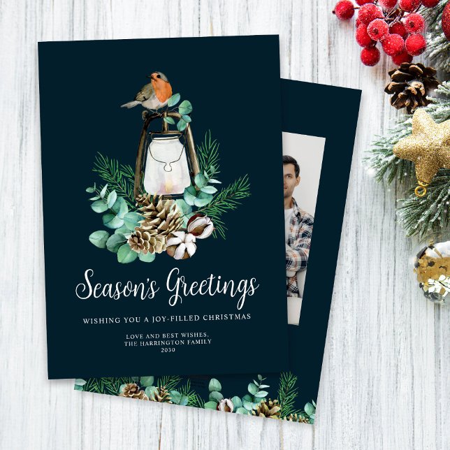 Tarjeta Festiva Foliage Foliage Season's Greetings Blue Photo (Subido por el creador)
