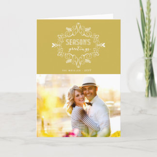 Tarjeta Festiva Foliage Gold Vintage de la temporada de saludos