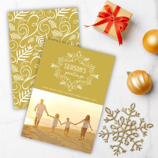 Tarjeta Festiva Foliage Gold Vintage de la temporada de saludos
