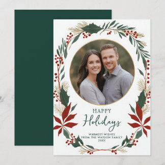 Tarjeta Festiva Foliage Greenery Happy Holidays