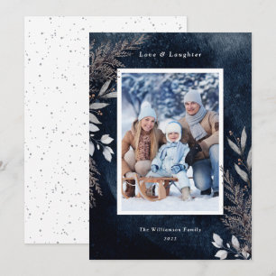 Tarjeta Festiva Foliage gris invernal en una acuarela azul de la m