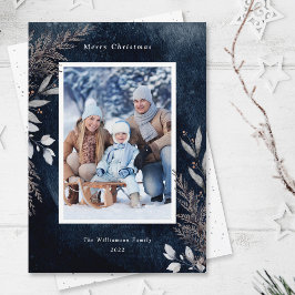 Tarjeta Festiva Foliage gris invernal en una acuarela azul de la m