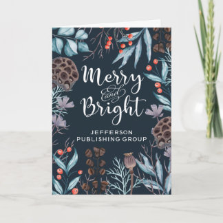 Tarjeta Festiva Foliage invernal rústico Berries Merry y Bright