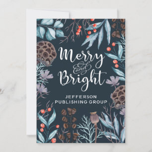 Tarjeta Festiva Foliage invernal rústico Berries Merry y Bright