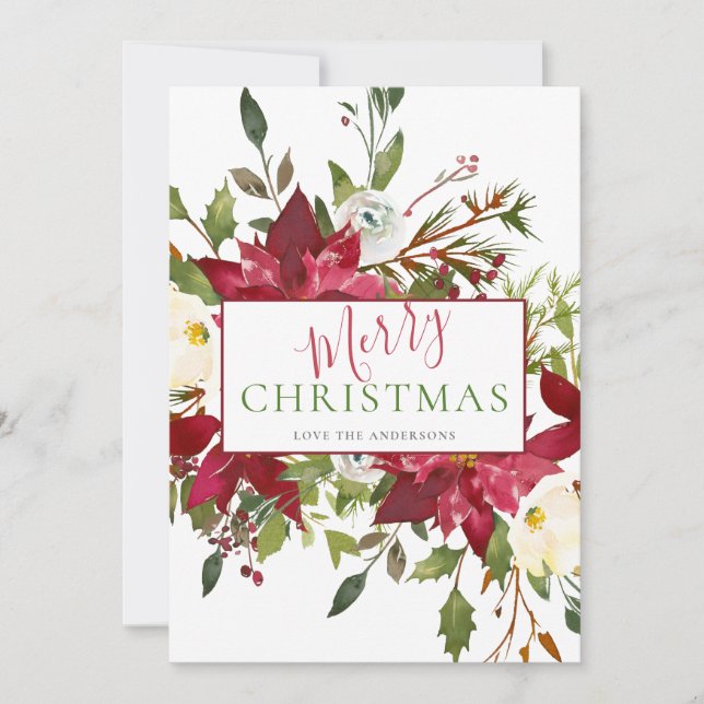 Tarjeta Festiva Foliage Merry Christmas Typography (Anverso)