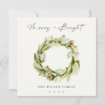 Tarjeta Festiva Foliage Winter Wreath Merry & Bright Navidades<br><div class="desc">Si necesitas más personalización,  por favor,  no dudes en enviarme un mensaje a yellowfebstudio@gmail.com.</div>