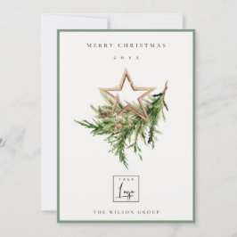 Tarjeta Festiva Foliage Wreath Merry Christmas Logo de Stag Marsal