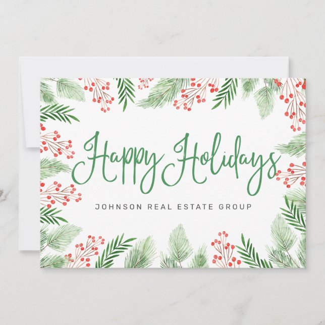 Tarjeta Festiva Foliage y Berries de la mancha de agua (Anverso)