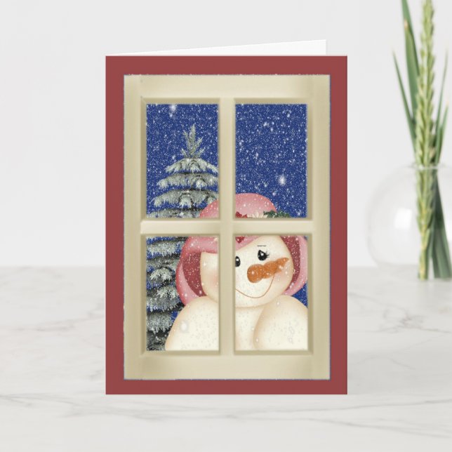 Tarjeta Festiva Folk Art Snowman (Anverso)