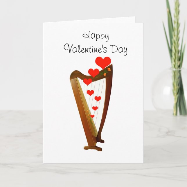 Tarjeta Festiva Folk Harp Valentine Card (Anverso)