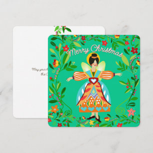 Tarjeta Festiva Folk Moderno Festivo Ángel Tangerina Plana