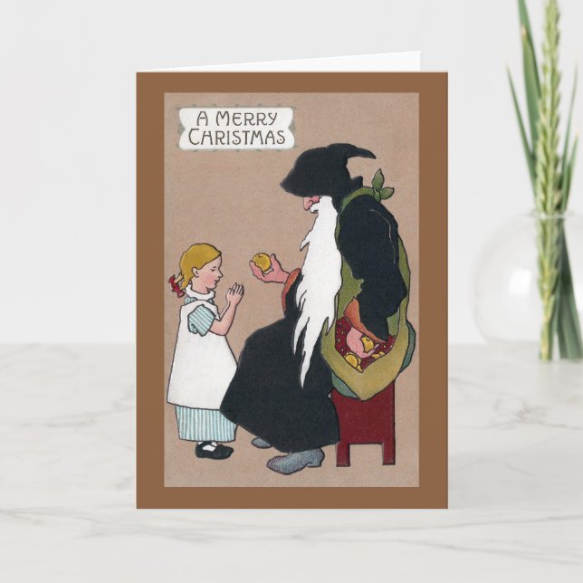 Tarjeta Festiva Folklore de los Navidades alemanes del Knecht Rupr (Anverso)