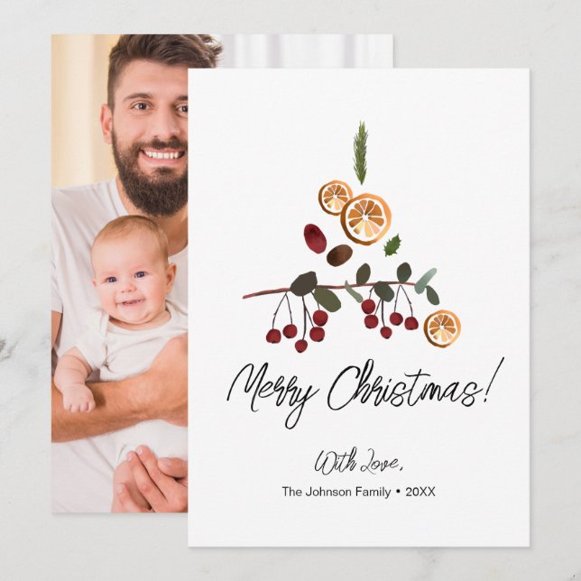 Tarjeta Festiva Follaje artístico de árbol rústico Fotos navideñas (Anverso / Reverso)