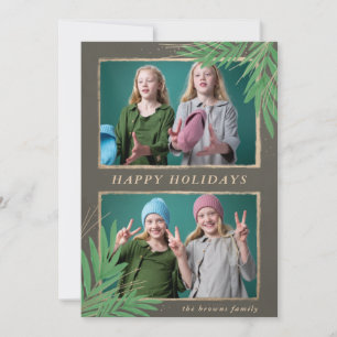 Tarjeta Festiva Follaje de Invierno Botánico Dorado Múltiple Foto 