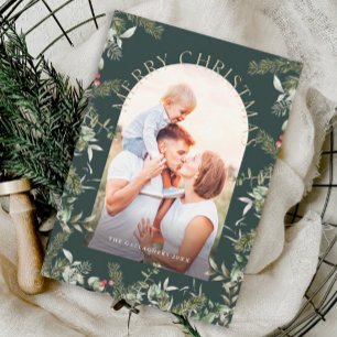 Tarjeta Festiva Follaje de Verdor Navideño con Brillo Dorado Foto