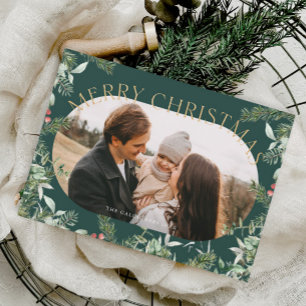 Tarjeta Festiva Follaje de Verdor Navideño con Brillo Dorado Foto