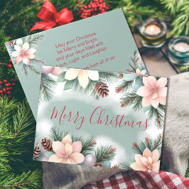 Tarjeta Festiva Follaje de Verdor Navideño Flor y Piñas