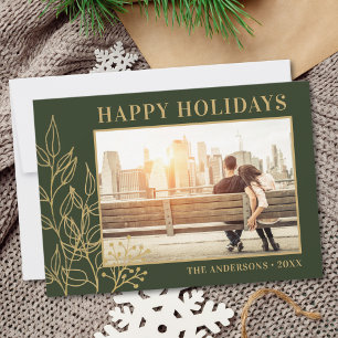 Tarjeta Festiva Follaje Dorado Foto Felices Fiestas Verde