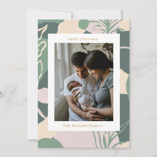 Tarjeta Festiva Follaje Navideño Foto Familiar Lindo Fiesta (Anverso)