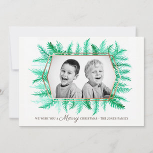 Tarjeta Festiva Follaje perenne de invierno acuarela verde