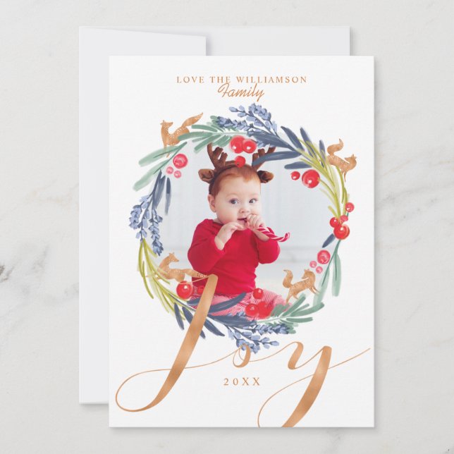 Tarjeta Festiva Folleto festivo de acuarela Wreath & Fox Photo (Anverso)